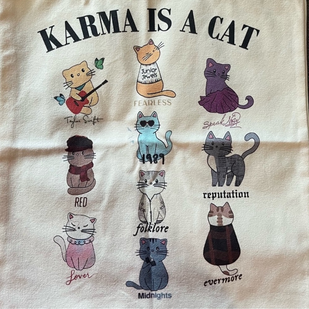 Taylor Swift Eras Tour Karma is a Cat Tote Bag Canvas Poster Cats 1989 Fearless - Picture 4 of 7